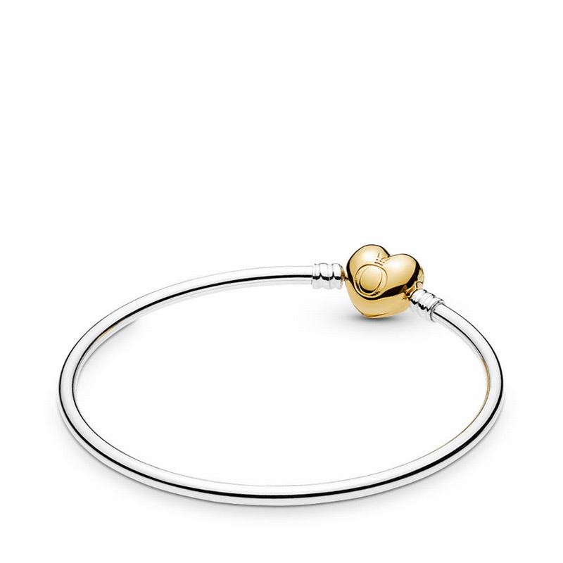 Pandora Shine™ Logo Heart Clasp Moments Bangle Bracelet Europe - Pandora Shine/Sterling Silver - 54
